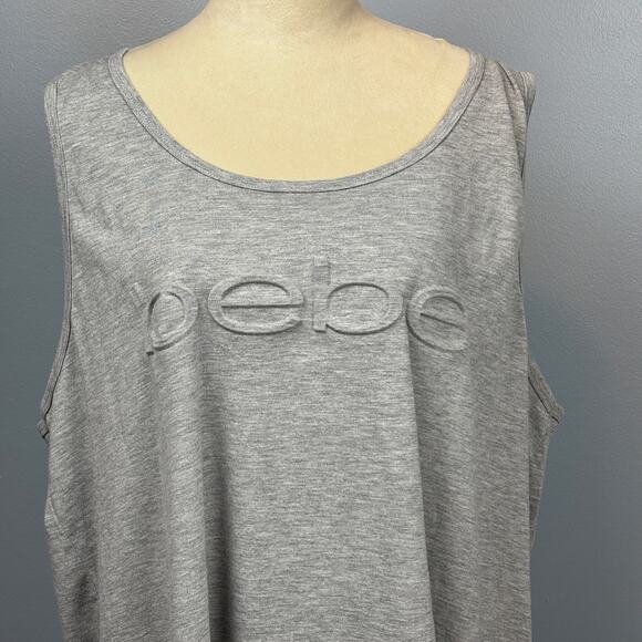 Bebe Sport Logo Embossed Gray Tank Plus 3X Scoop Neck Casual Gym Activewear - Picture 2 of 7